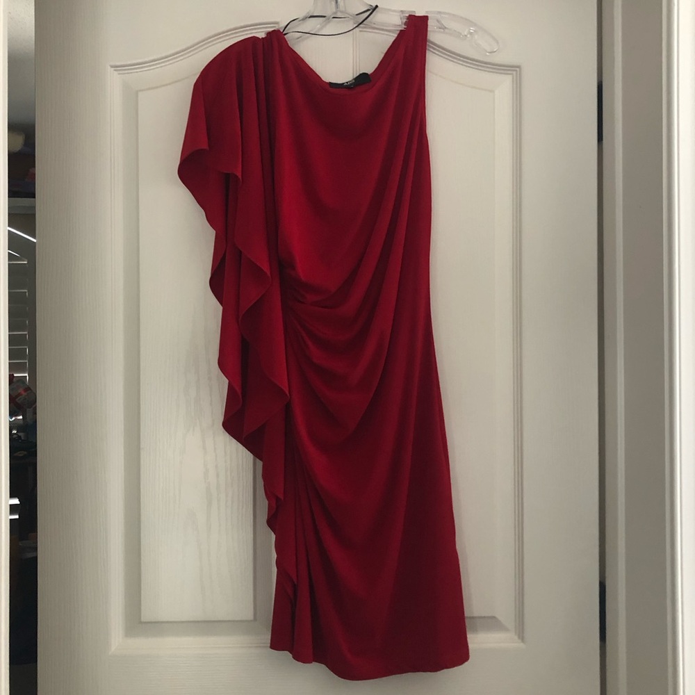 ABS Allen Schwartz Red One Shoulder Dress